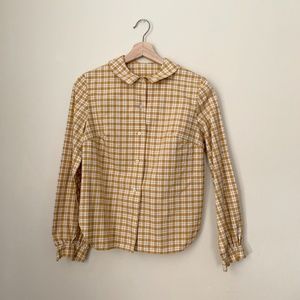 Vintage Yellow Plaid Button-up Blouse